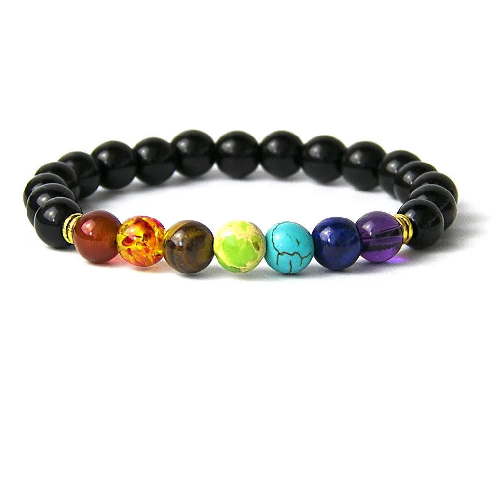 Muti-color Mens Bracelets Black Lava 7 Chakra Healing Balance Beads Bracelet For Women Reiki Prayer Yoga Bracelet Stones