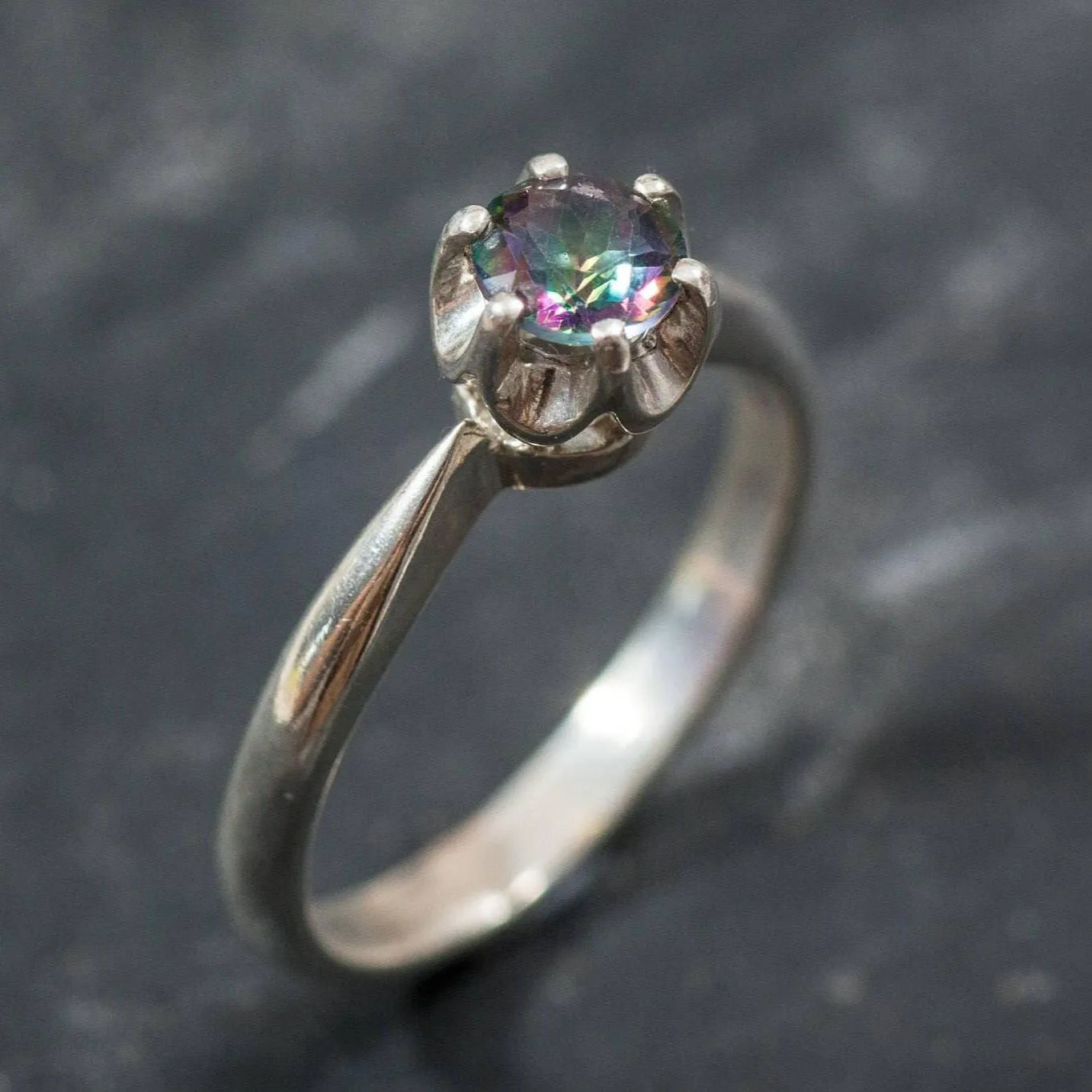 Mystic Topaz Ring - Purple Solitaire Ring - Classic Round Ring