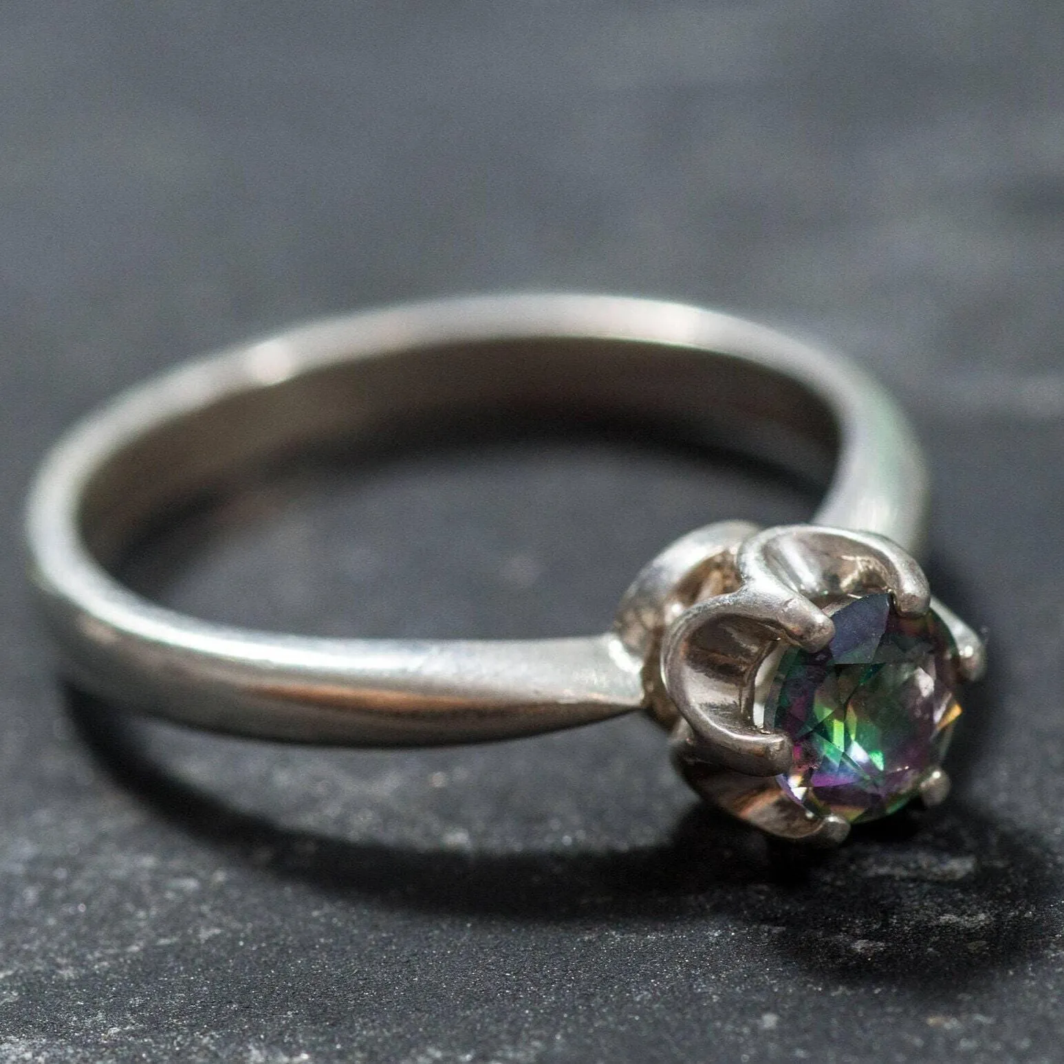 Mystic Topaz Ring - Purple Solitaire Ring - Classic Round Ring