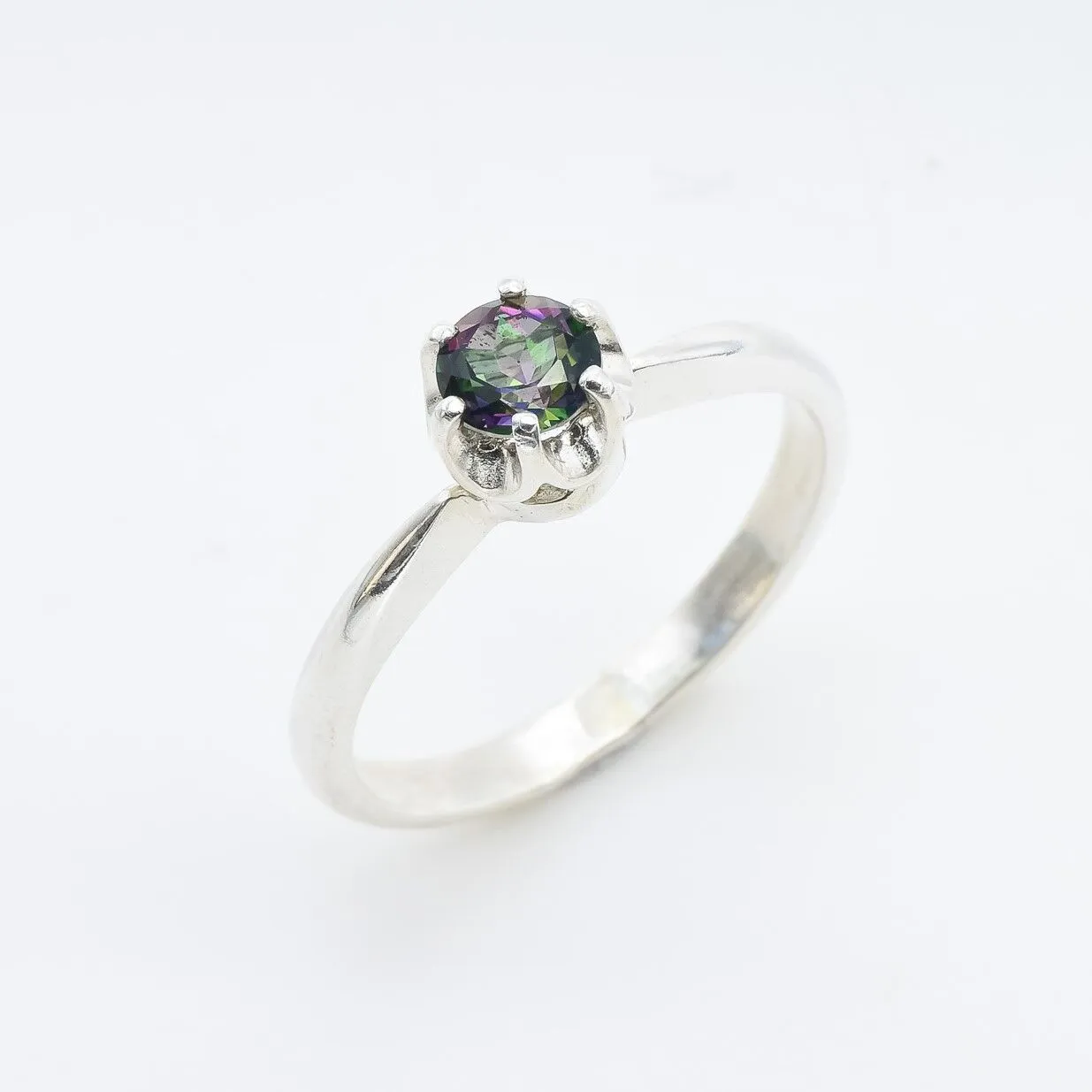 Mystic Topaz Ring - Purple Solitaire Ring - Classic Round Ring