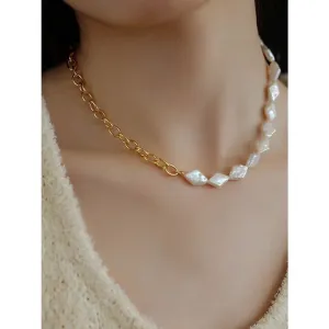 Natural Baroque Pearl Spliced Chain Necklace