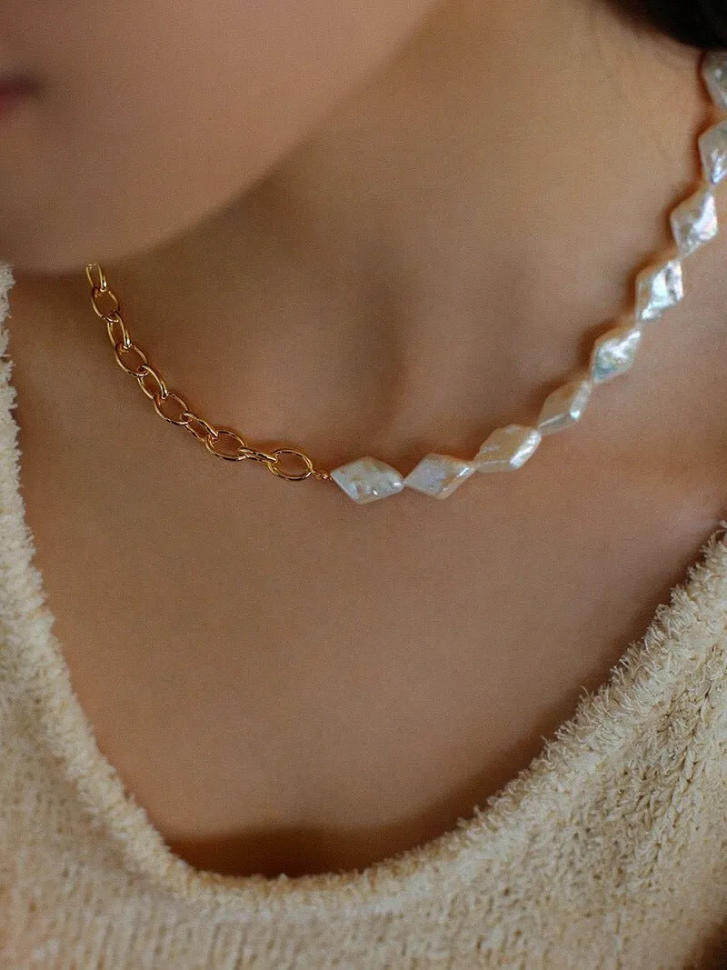 Natural Baroque Pearl Spliced Chain Necklace