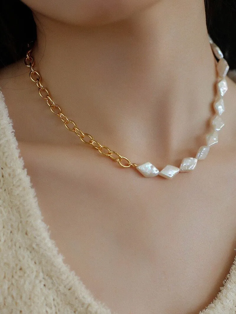 Natural Baroque Pearl Spliced Chain Necklace