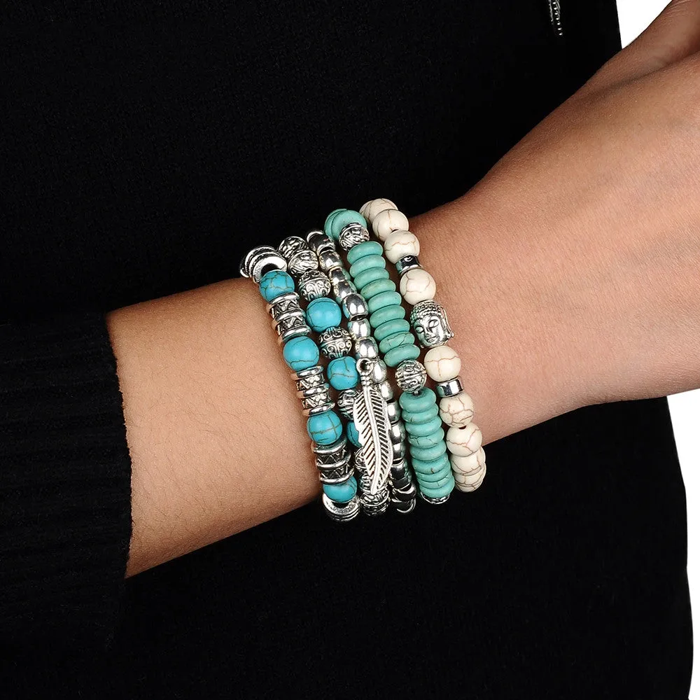 New buddha beads 5pcs set bracelets boho turquoise bracelet set for statement women jewelry party gift