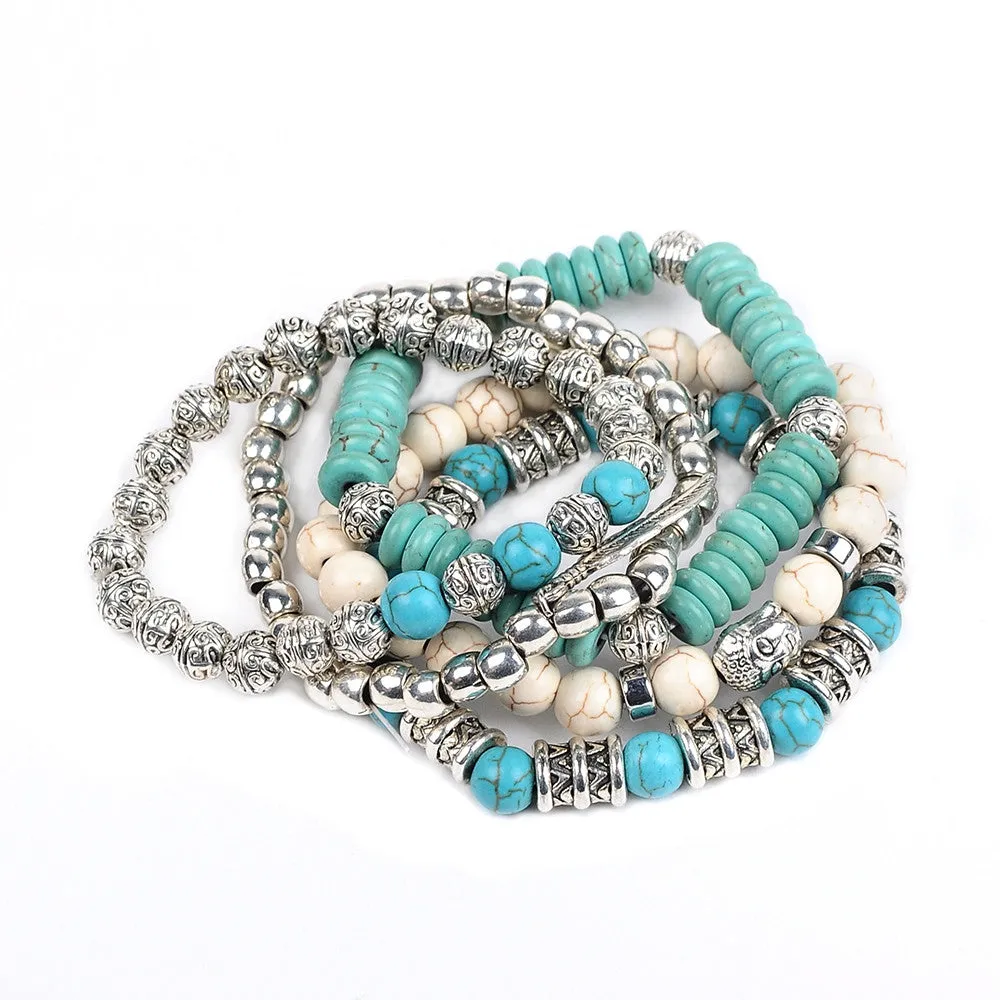 New buddha beads 5pcs set bracelets boho turquoise bracelet set for statement women jewelry party gift