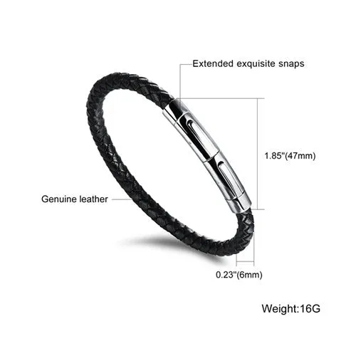 New Fashion Popular Jewelry Mens Stainless Steel Black Leather Bracelets Man Hand Chain Vintage Bangles