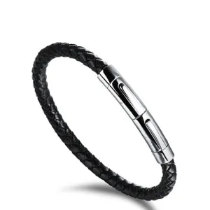 New Fashion Popular Jewelry Mens Stainless Steel Black Leather Bracelets Man Hand Chain Vintage Bangles