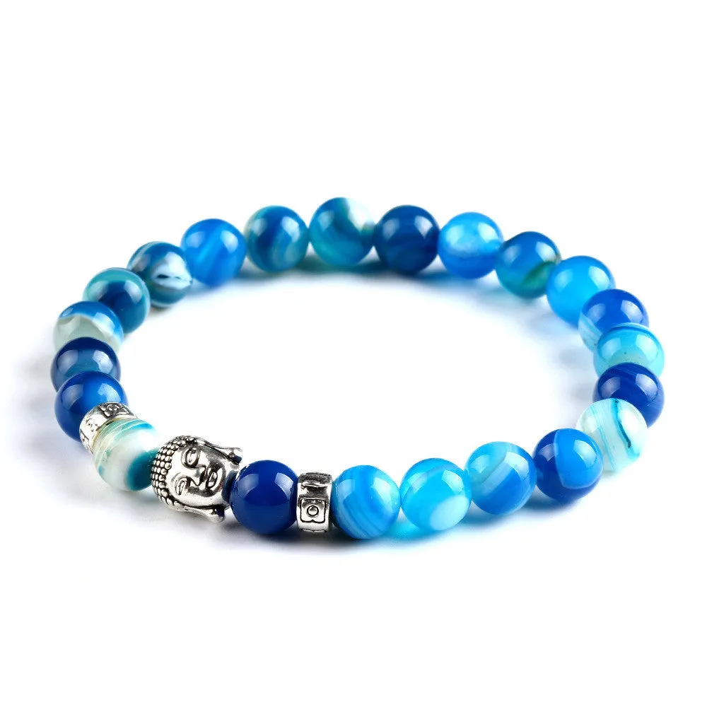 New Natural Stone bead Buddha Bracelets For Women and Men Silver Buddha White bracelet pulseras mujer Fine Jewelry