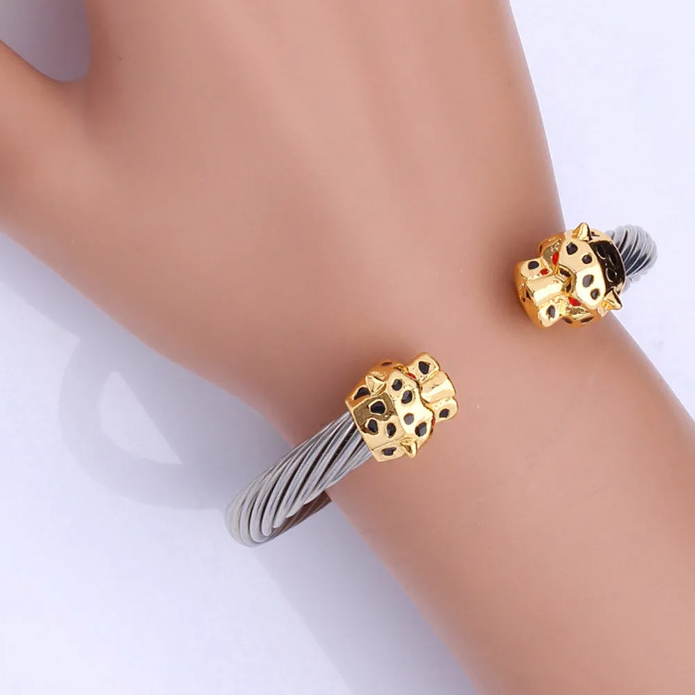 New Unique Cool Leopard Head Cuff Bracelet For Men/ Women 18K Gold Plated Stainless Steel Bracelets Bangles