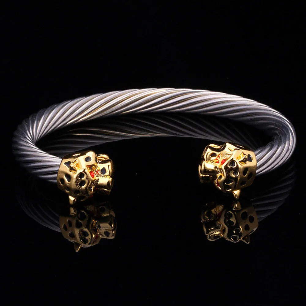 New Unique Cool Leopard Head Cuff Bracelet For Men/ Women 18K Gold Plated Stainless Steel Bracelets Bangles