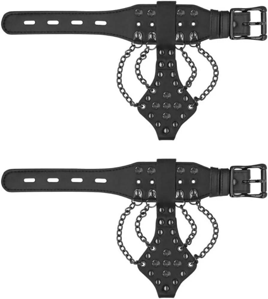 Ouch! Skulls & Bones ''Handcuffs'' w/ Spikes & Chains -Black