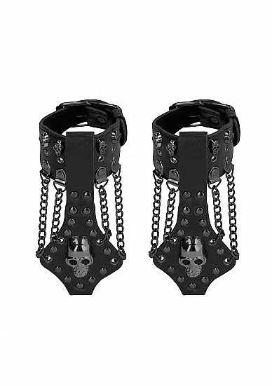 Ouch! Skulls & Bones Handcuffs With Skulls & Chains Black