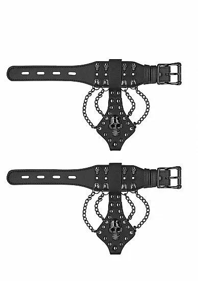 Ouch! Skulls & Bones Handcuffs With Skulls & Chains Black