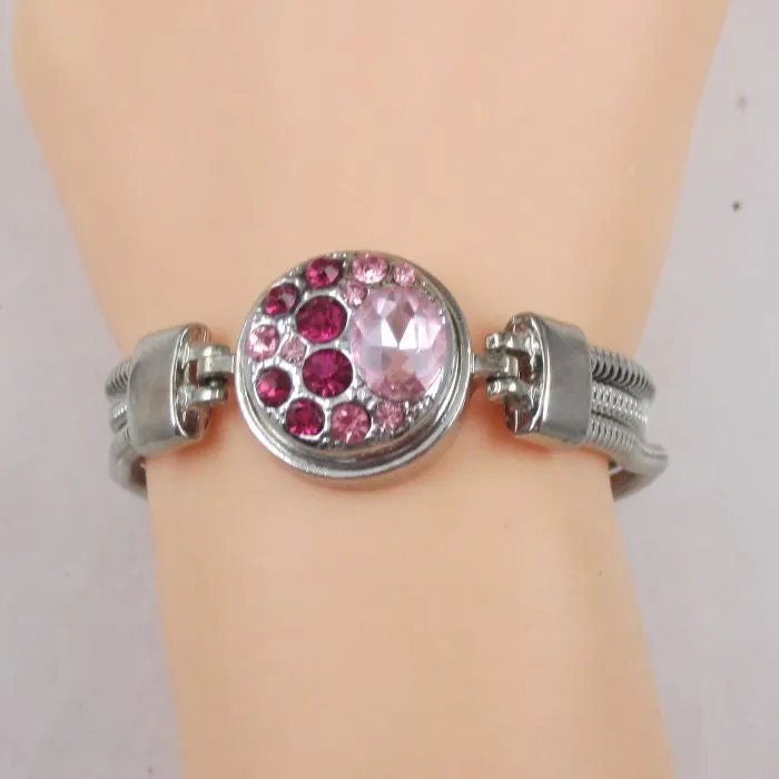 Pink Crystal Multi-stone & Silver Bangle Bracelet