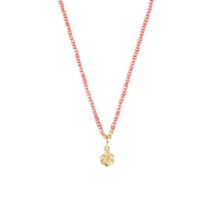 Pink Pearl Necklace with A Flower Charm