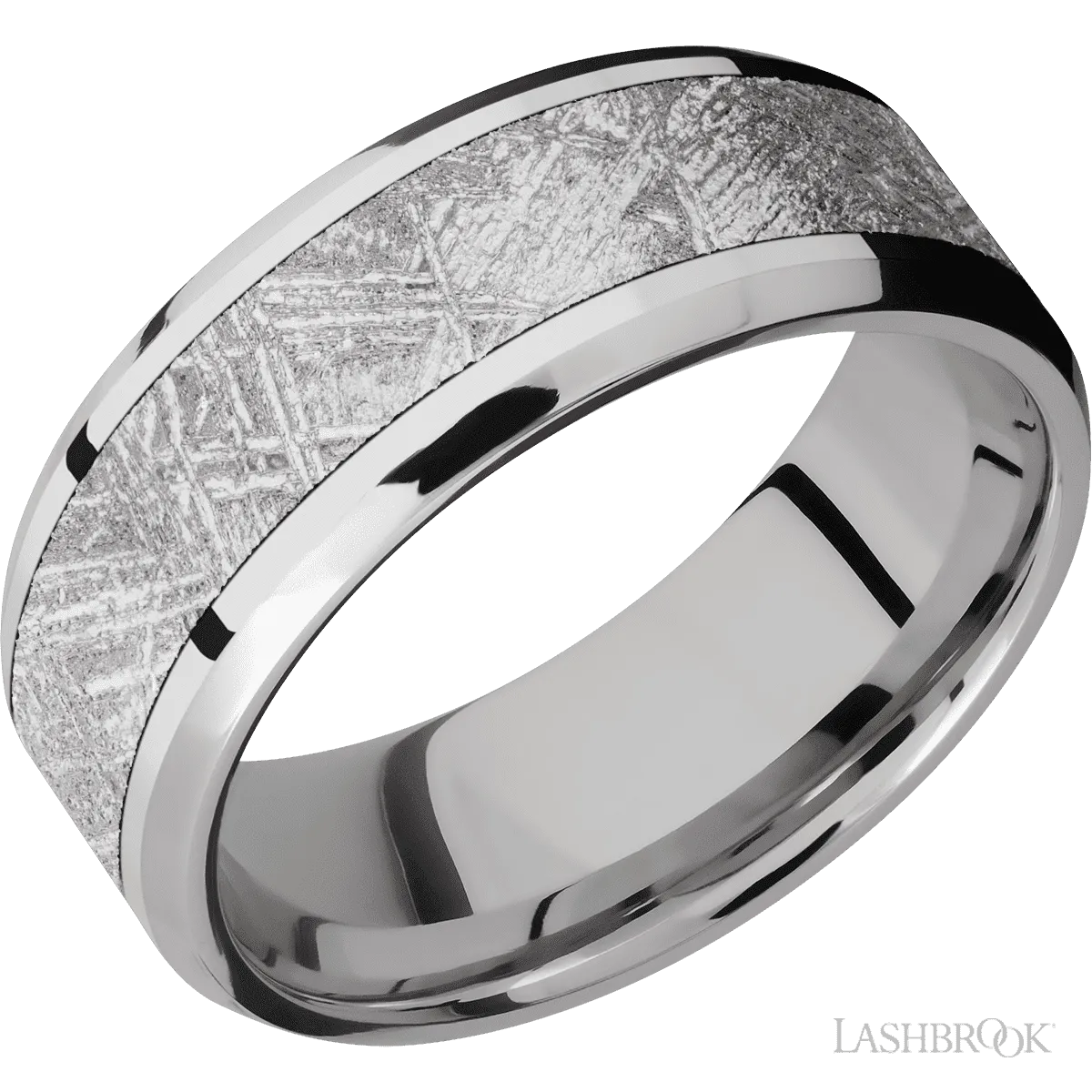 Platinum with Polish , Polish Finish and Meteorite Inlay - 8MM