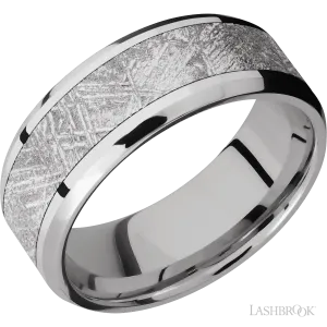 Platinum with Polish , Polish Finish and Meteorite Inlay - 8MM