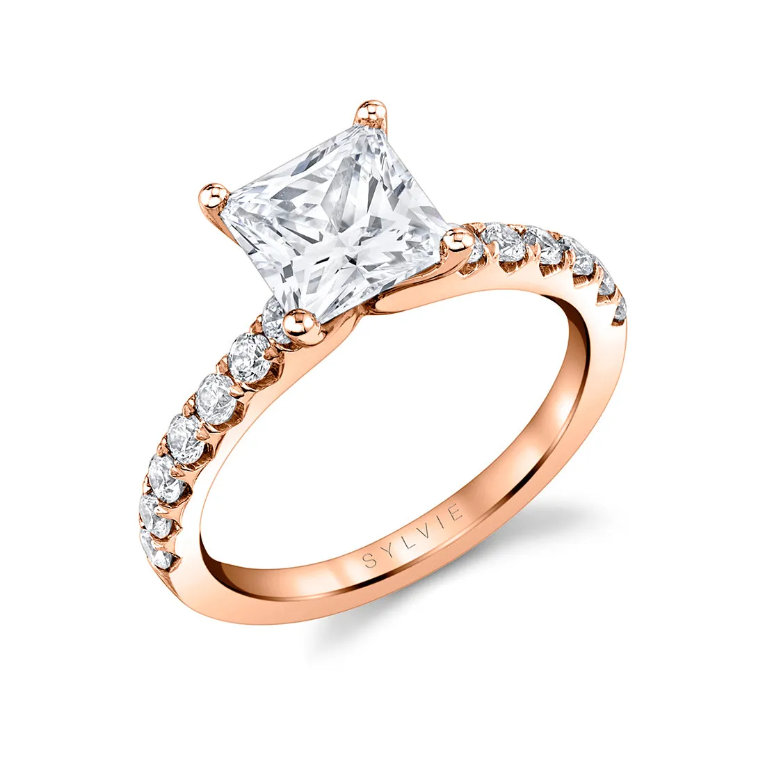 Princess Cut Classic Engagement Ring - Aimee 18k Gold Rose