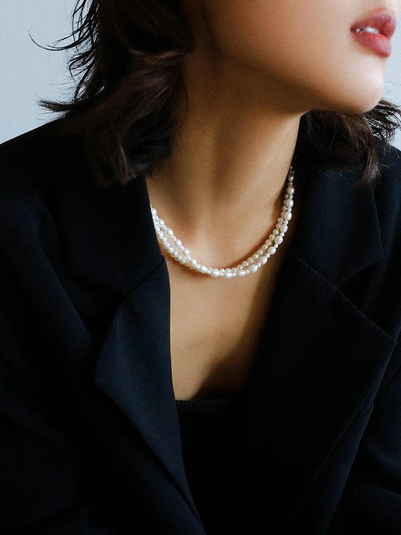 Pulldown Double-Layer Beaded Pearl Necklaces