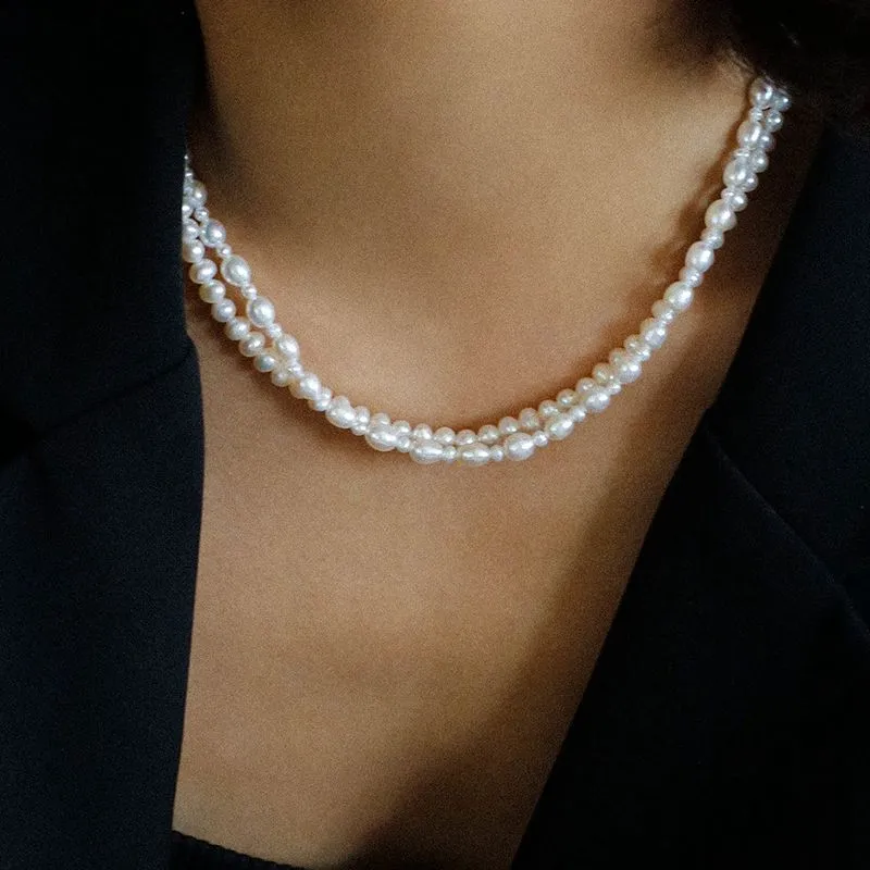 Pulldown Double-Layer Beaded Pearl Necklaces