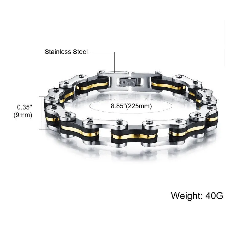 Punk Fashion Men's Jewelry Stainless Steel Silicone Bracelet Biker Bicycle Motorcycle Chain Man Bracelets & Bangle Accessories