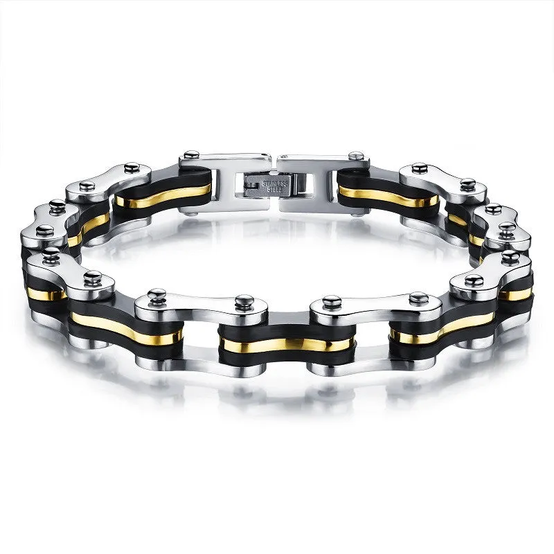 Punk Fashion Men's Jewelry Stainless Steel Silicone Bracelet Biker Bicycle Motorcycle Chain Man Bracelets & Bangle Accessories