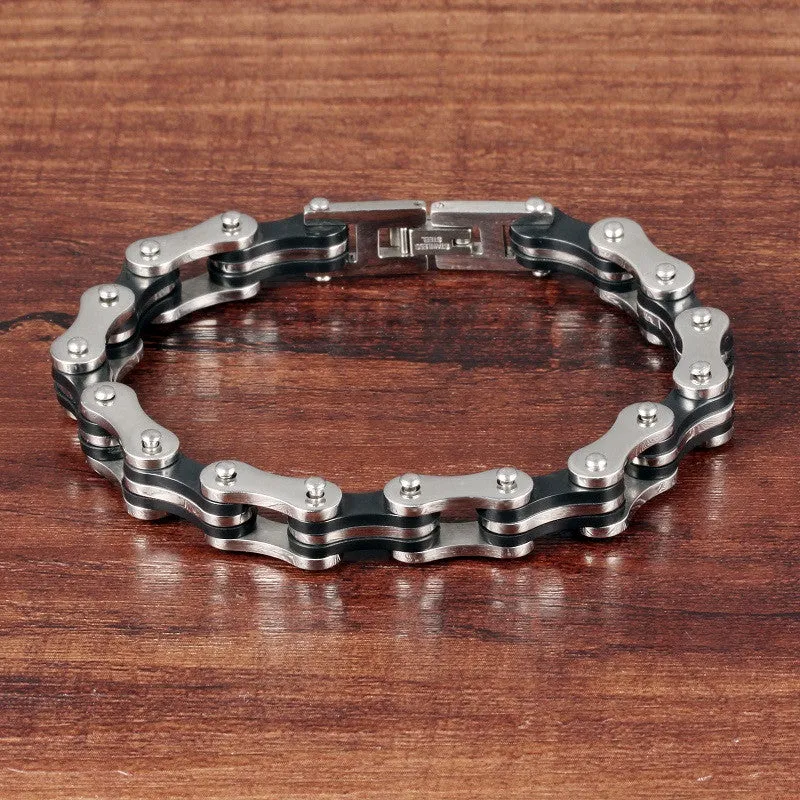 Punk Fashion Men's Jewelry Stainless Steel Silicone Bracelet Biker Bicycle Motorcycle Chain Man Bracelets & Bangle Accessories