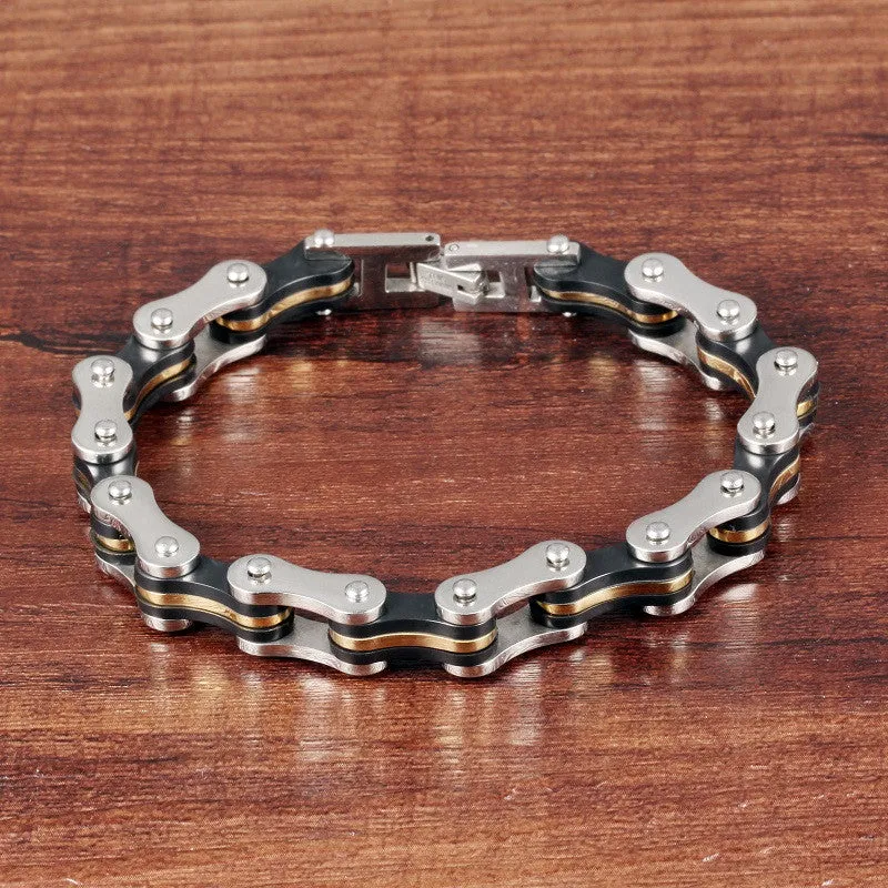 Punk Fashion Men's Jewelry Stainless Steel Silicone Bracelet Biker Bicycle Motorcycle Chain Man Bracelets & Bangle Accessories