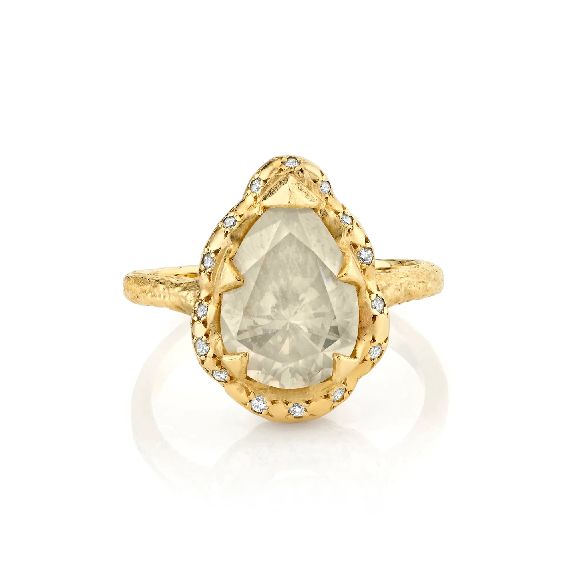 Queen Water Drop Rustic Diamond Ring with Sprinkled Diamonds | Ready to Ship