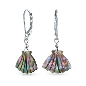 Rainbow Nautical Abalone Sea Shell Dangle Earrings in Sterling Silver