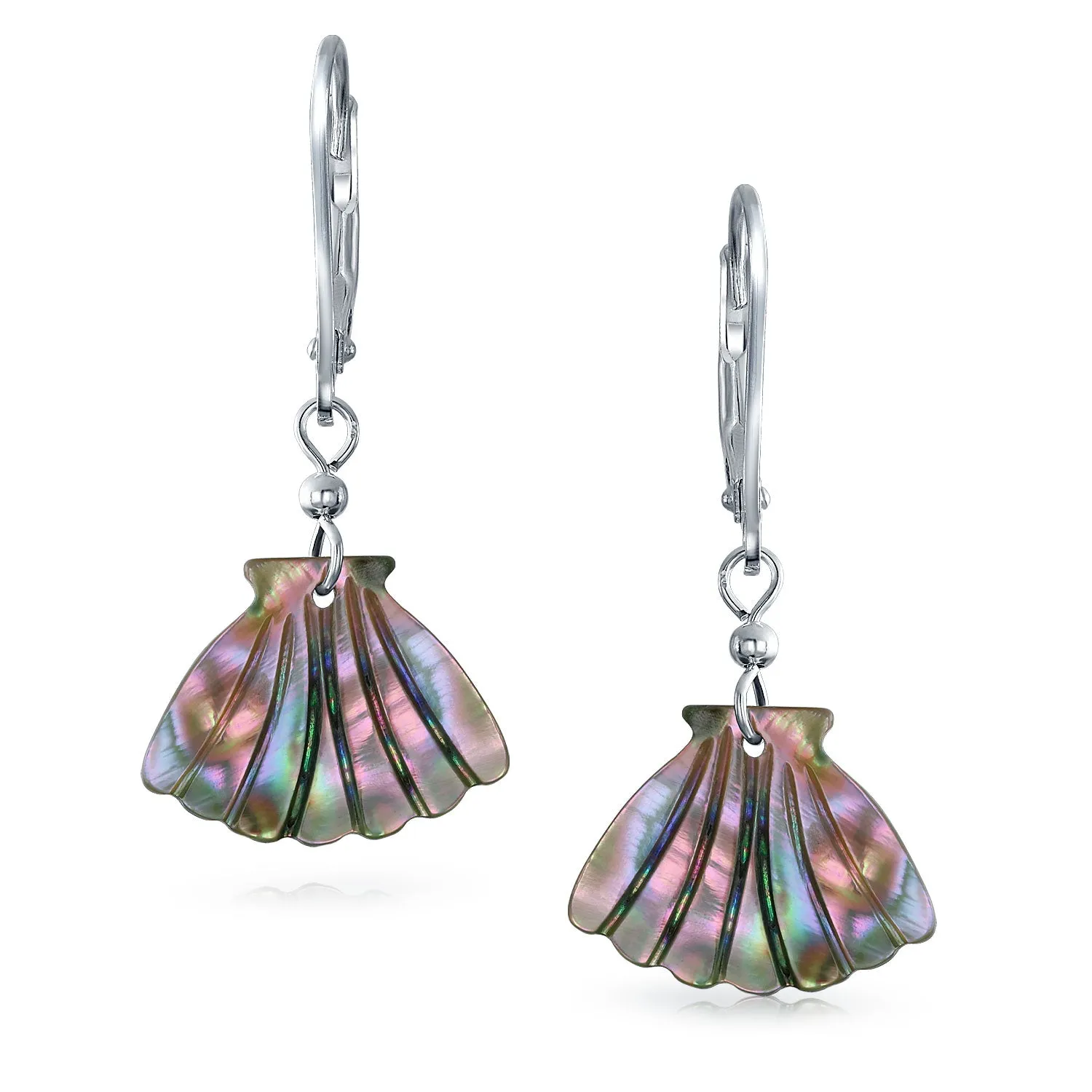 Rainbow Nautical Abalone Sea Shell Dangle Earrings in Sterling Silver