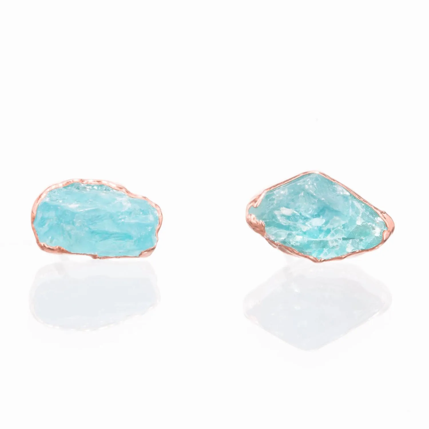 Raw Apatite Stud Earrings in Rose Gold