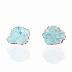 Raw Apatite Stud Earrings in Rose Gold