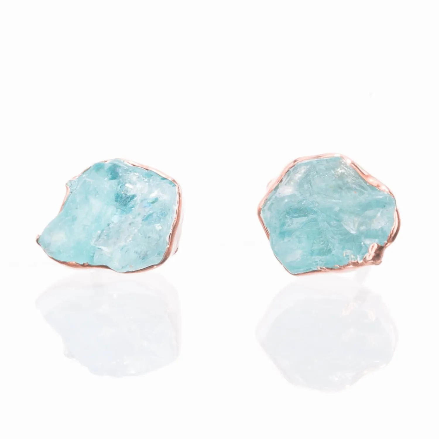 Raw Apatite Stud Earrings in Rose Gold