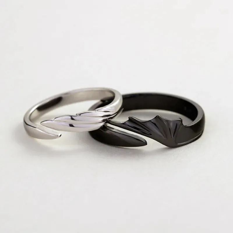 Retro Devil Angel Couple Rings for Women Men Simple Titanium Steel Tail Ring Ttrendy Fashion Jewelry Gifts Adjustable