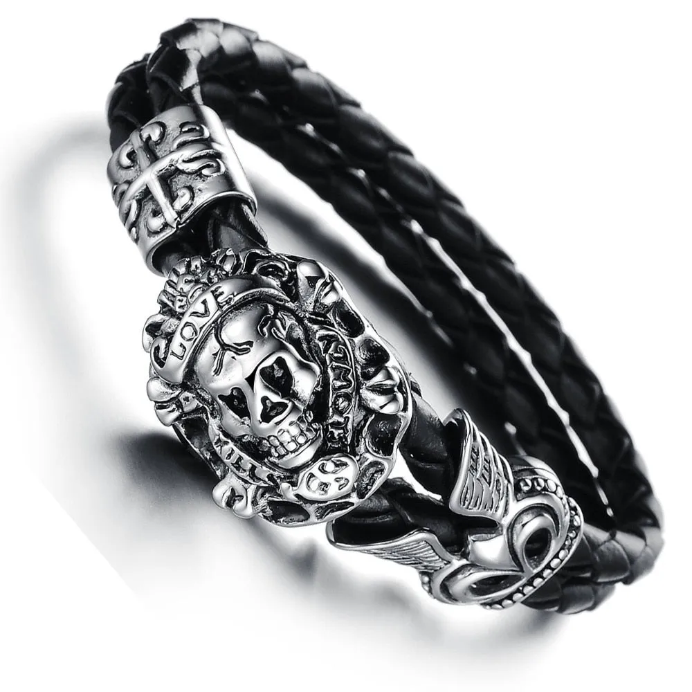 Retro skull leather bracelet