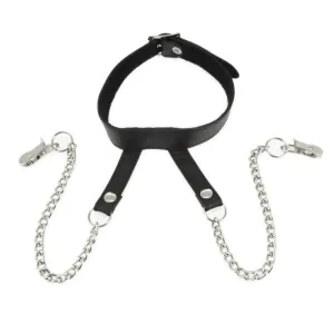 Rimba Black Nipple Clamps with Neck Collar and Buckles