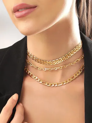 Rubans Voguish 18K Gold Plated 3 Layer Chain Necklace Set.