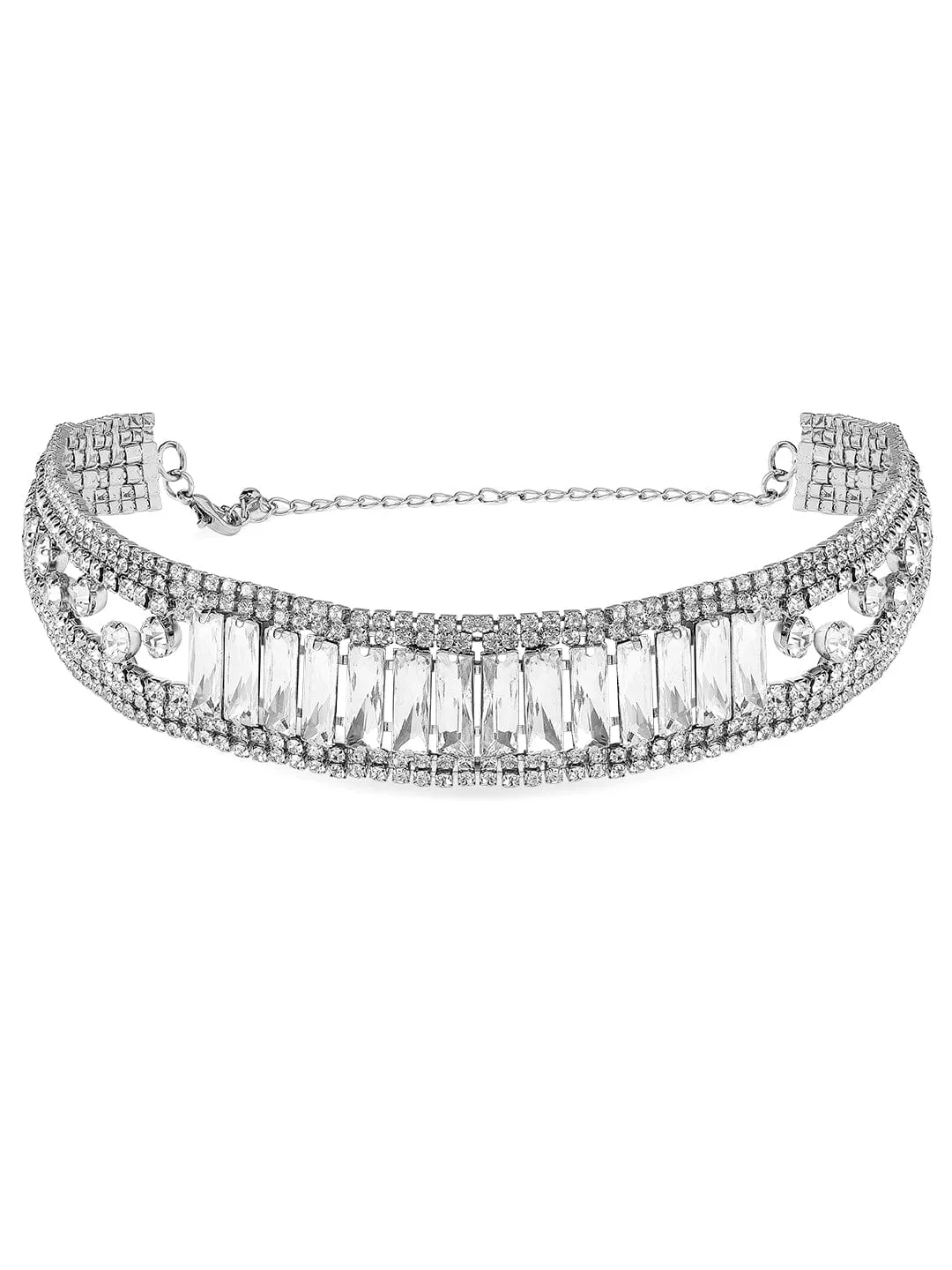 Rubans Voguish  Round And Baguette Zircon Studded Choker