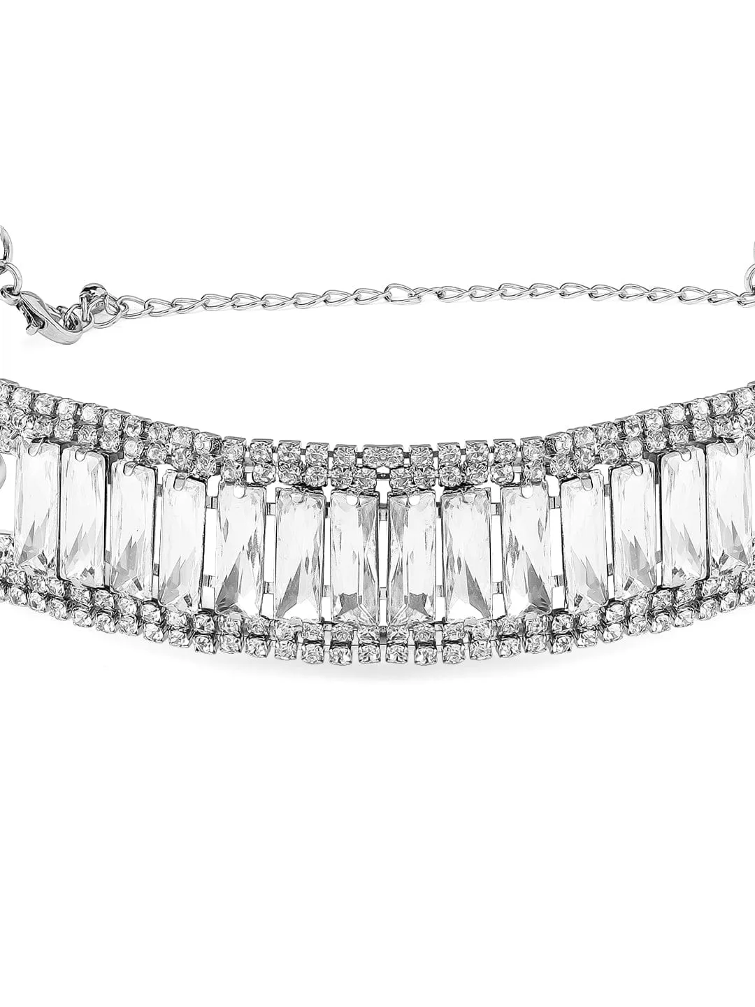 Rubans Voguish  Round And Baguette Zircon Studded Choker