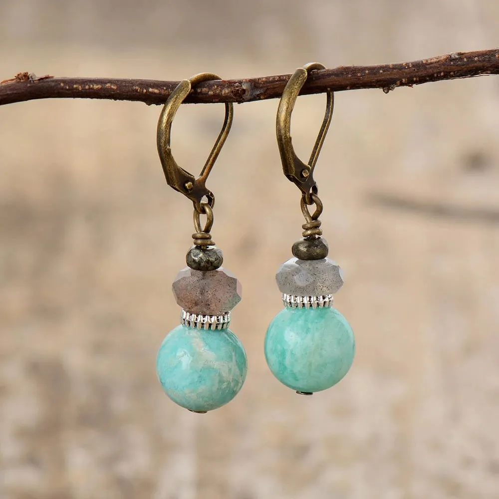 Russian Amazonite and Labradorite Stone Earrings