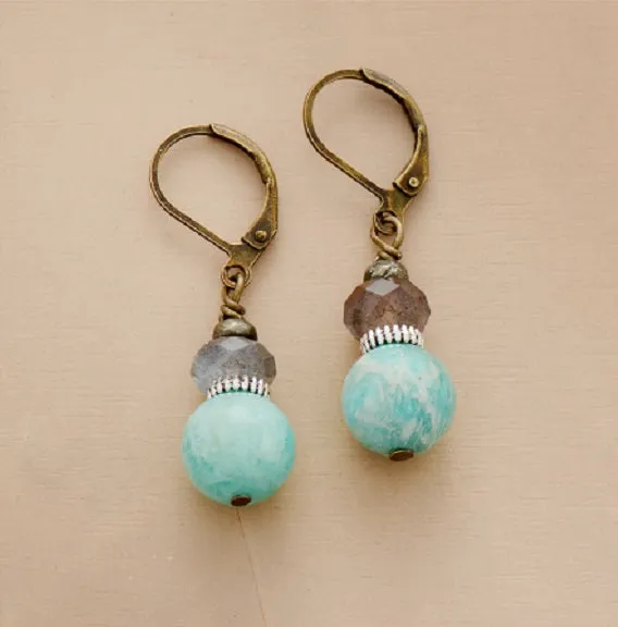 Russian Amazonite and Labradorite Stone Earrings