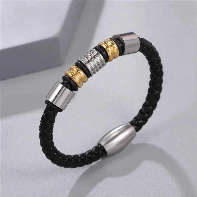 Selling Stainless Steel Men's Leather Bracelets Simple And Versatile Punk Bracelets Men's Jewelry And Bracelets