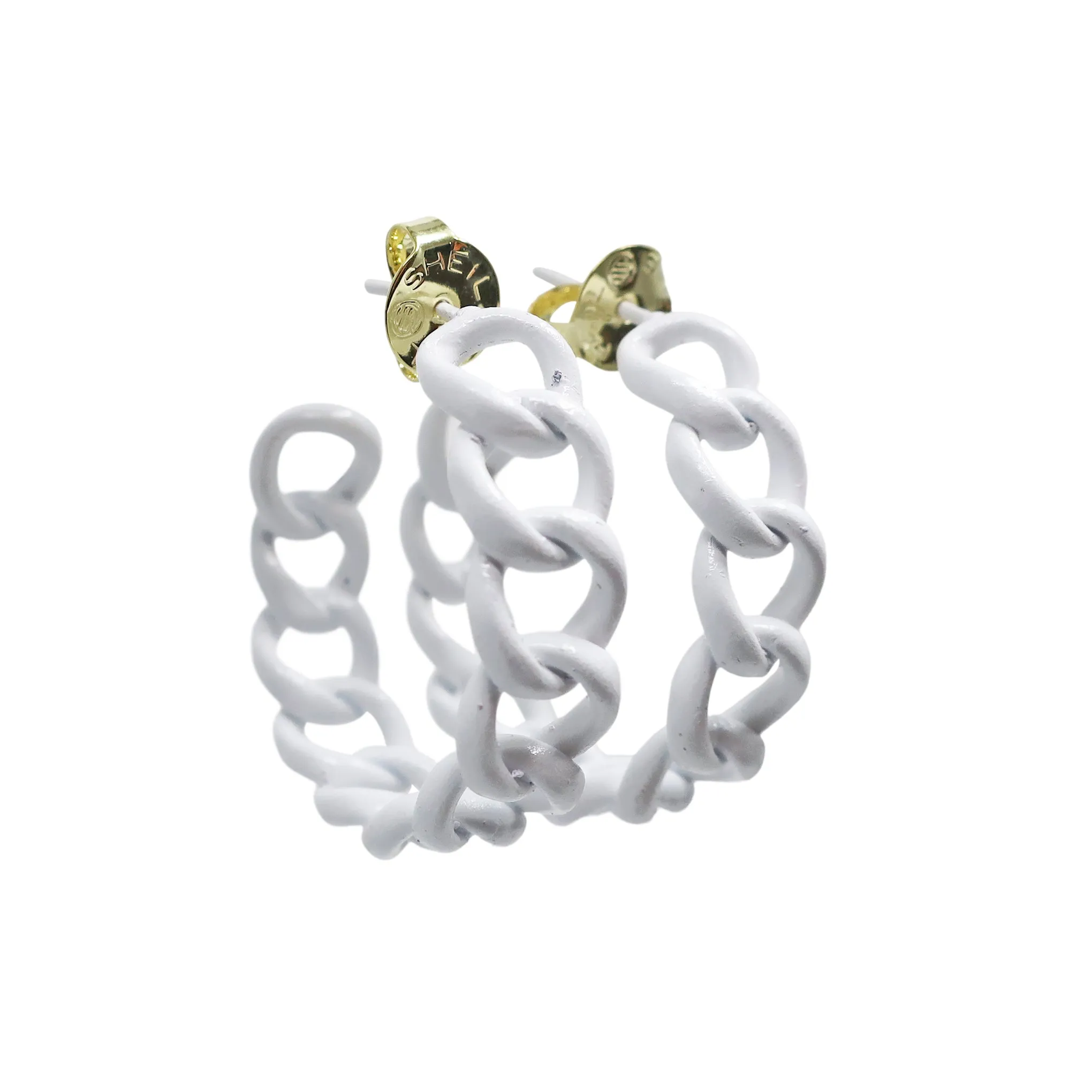 Sheila Fajl Petite Painted Chain Hoop Earrings in White