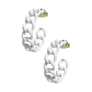 Sheila Fajl Petite Painted Chain Hoop Earrings in White