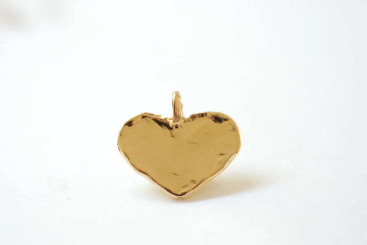 Shiny Vermeil Wholesale Gold Heart Charm - 18k gold plated over sterling silver flat gold heart pendant, Gold Heart Charm, Gold Heart Stamping, 87