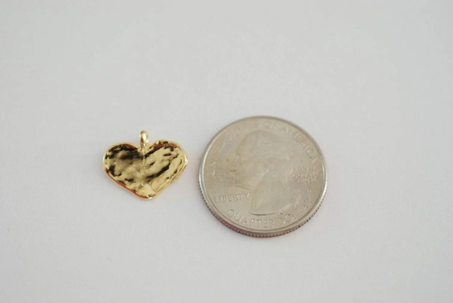 Shiny Vermeil Wholesale Gold Heart Charm - 18k gold plated over sterling silver flat gold heart pendant, Gold Heart Charm, Gold Heart Stamping, 87