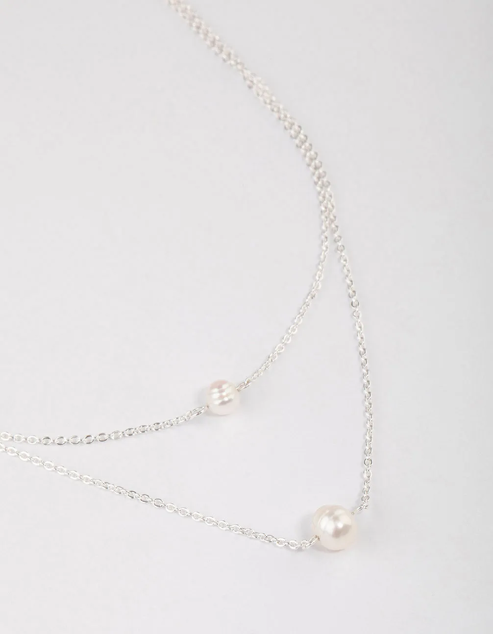 Silver Plated Double Freshwater Pearl Double Layer Necklace