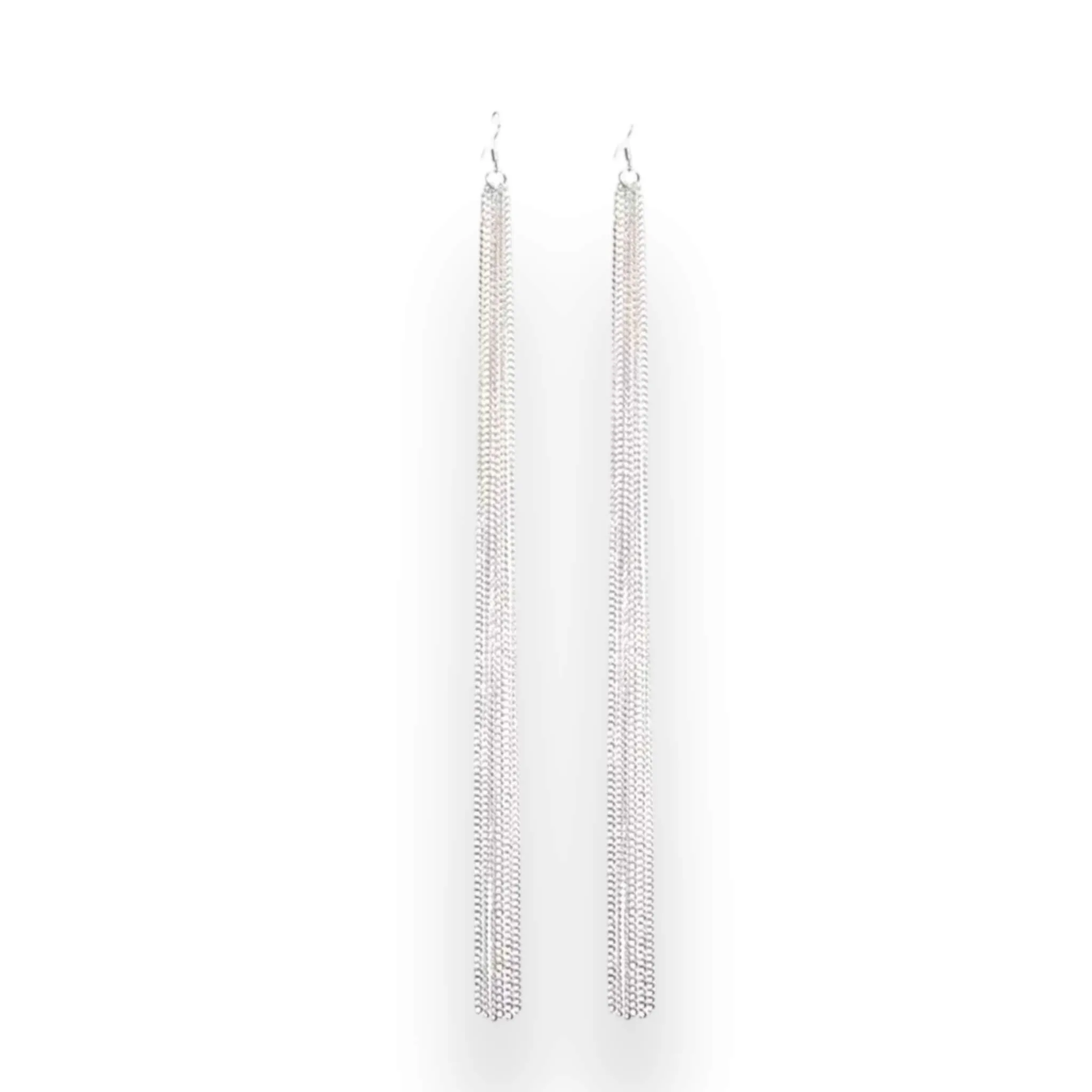 Silver Tassel Chain Long Earrings