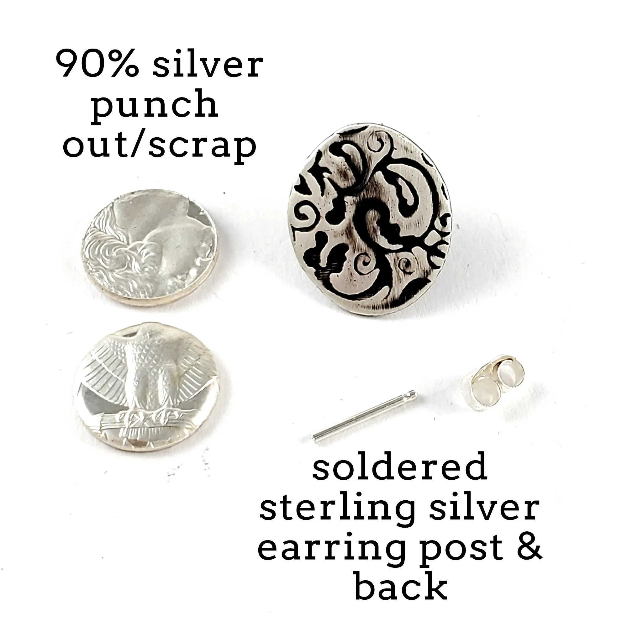 Sterling & Coin Silver Eco Chic Filigree Stud Earrings